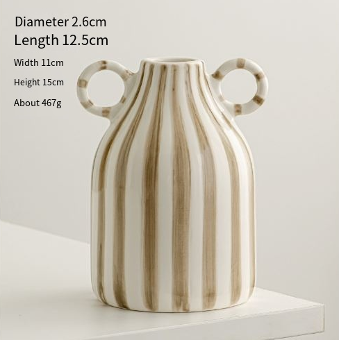 Hand-Drawn Striped Ceramic Vase with Dual Handles