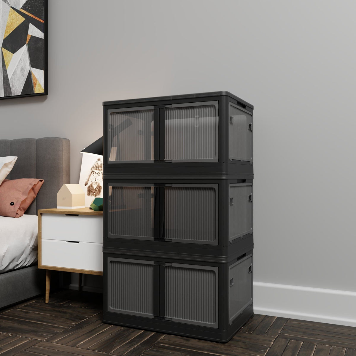 4-Pack Transparent Stackable Storage Bins with Wheels