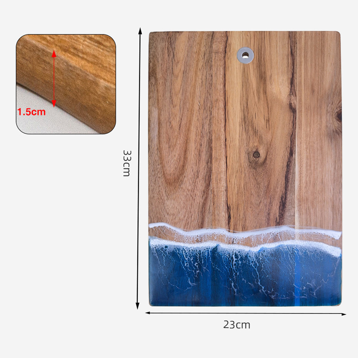 Wood Cutting Board with Blue-Green Resin Wave Pattern