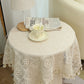 Vintage Cotton and Linen Tablecloth with Tassels and Lace