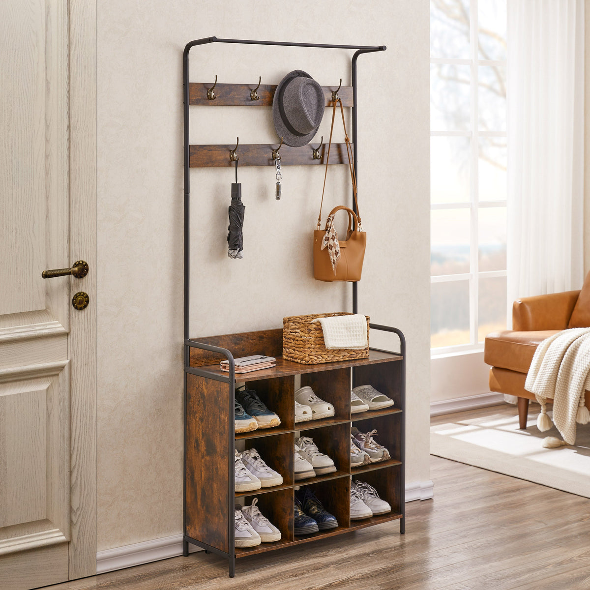 3-in-1 Entryway Coat Rack and Shoe Storage Hall Tree