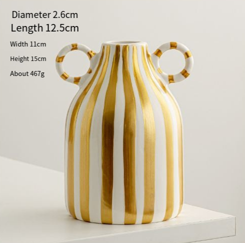 Hand-Drawn Striped Ceramic Vase with Dual Handles