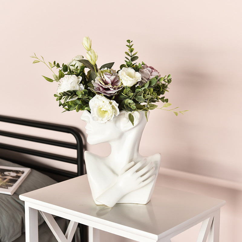 Modern Nordic Human Head Resin Flower Vase