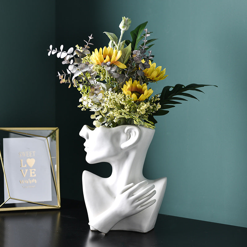 Modern Nordic Human Head Resin Flower Vase