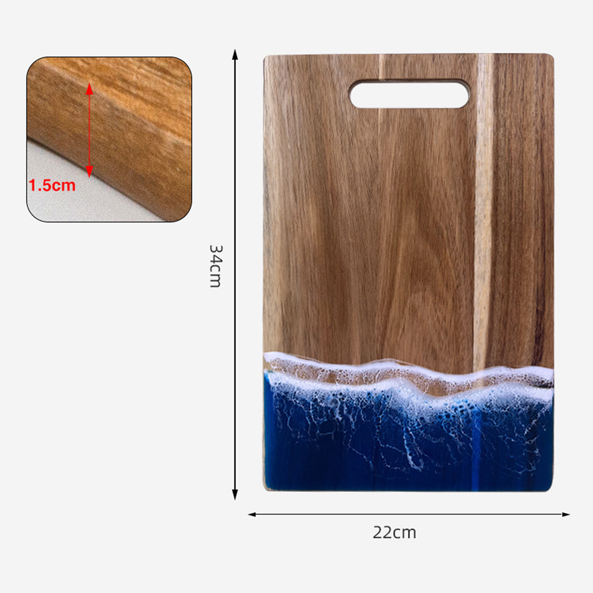 Wood Cutting Board with Blue-Green Resin Wave Pattern