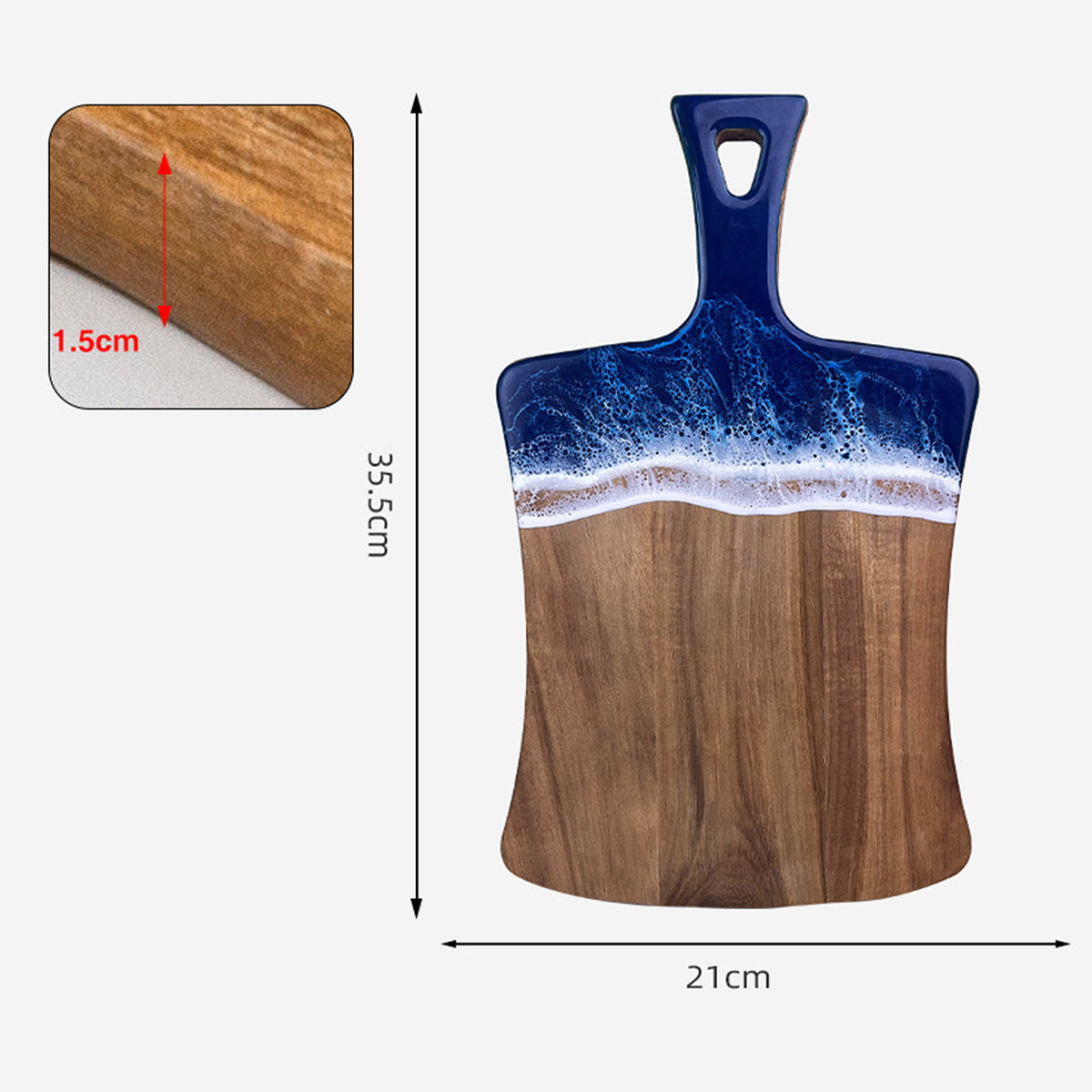 Wood Cutting Board with Blue-Green Resin Wave Pattern