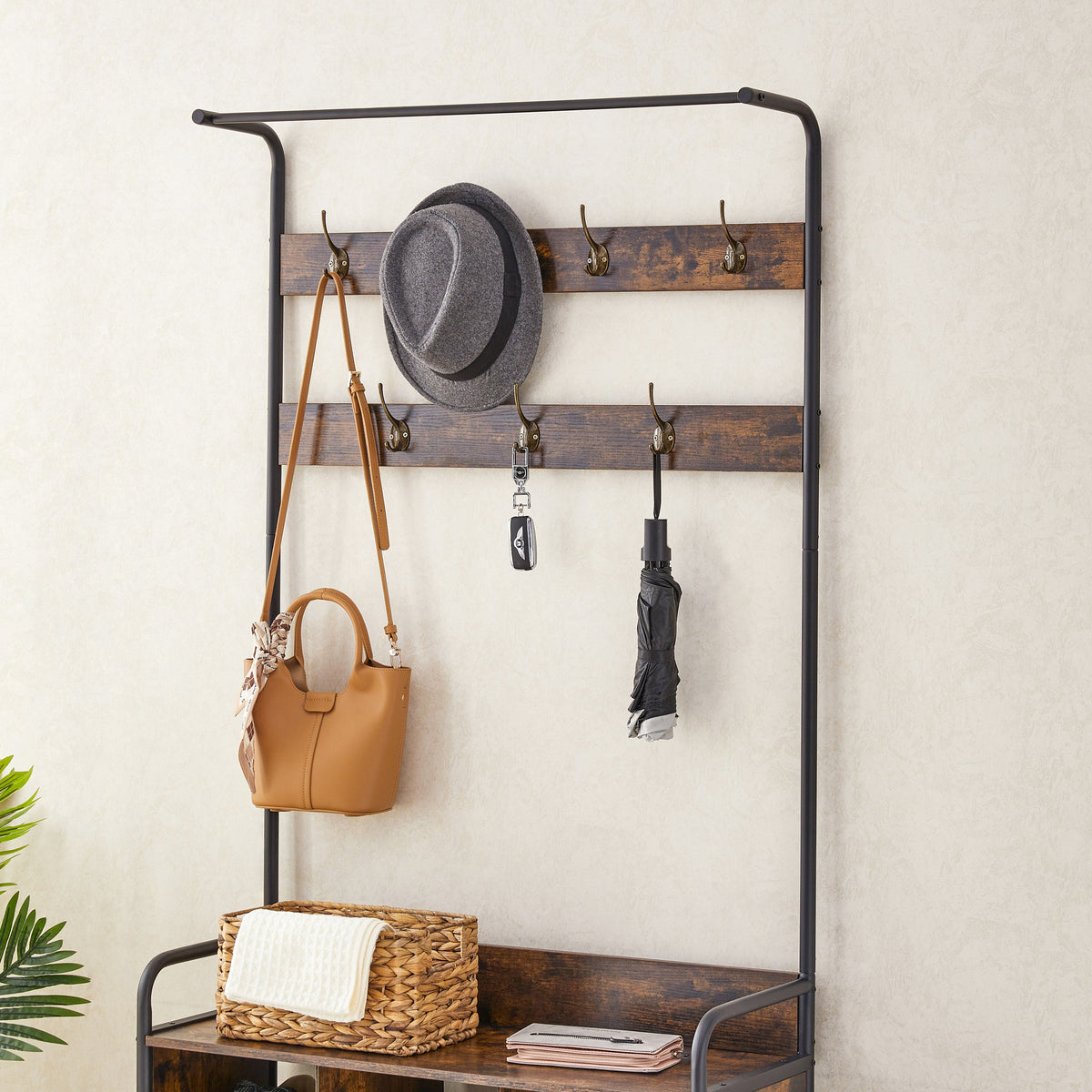 3-in-1 Entryway Coat Rack and Shoe Storage Hall Tree