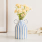 Hand-Drawn Striped Ceramic Vase with Dual Handles
