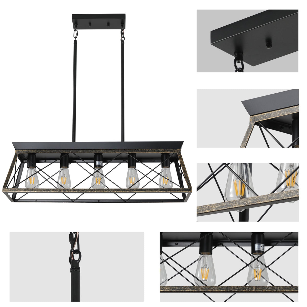 5-Light Farmhouse Rectangular Island Chandelier