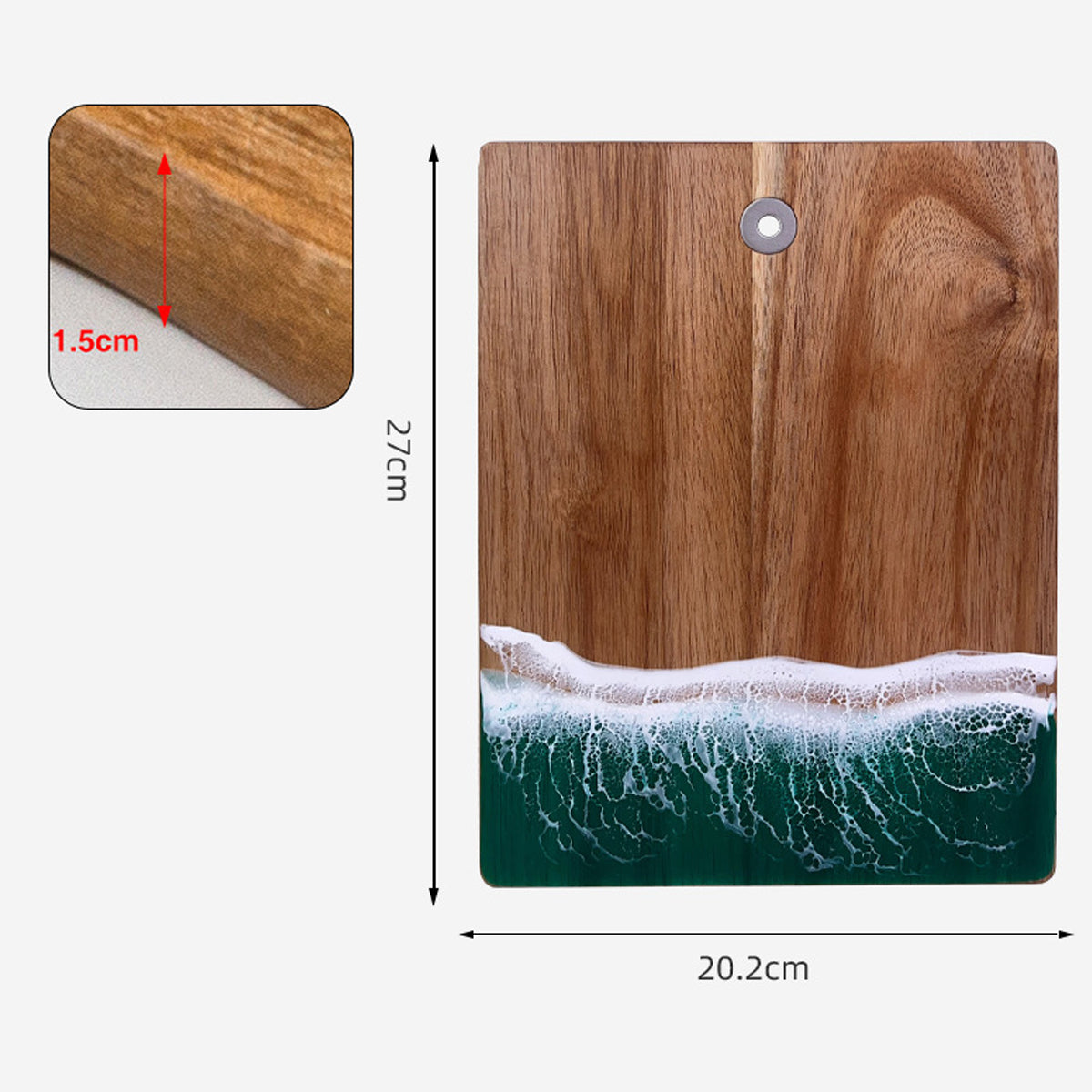Wood Cutting Board with Blue-Green Resin Wave Pattern