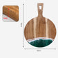 Wood Cutting Board with Blue-Green Resin Wave Pattern
