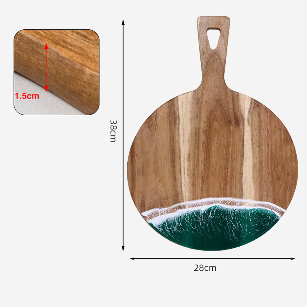Wood Cutting Board with Blue-Green Resin Wave Pattern