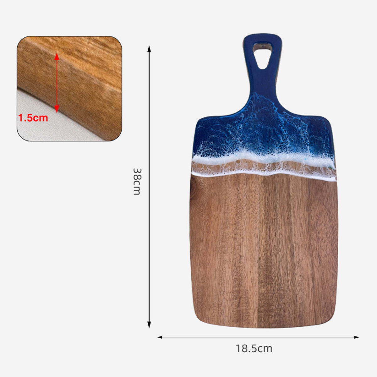 Wood Cutting Board with Blue-Green Resin Wave Pattern