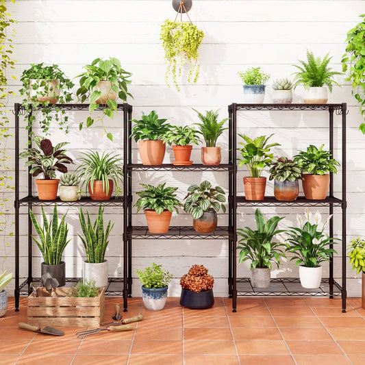4-Tier Black Metal Storage Shelving Units (Set of 2)
