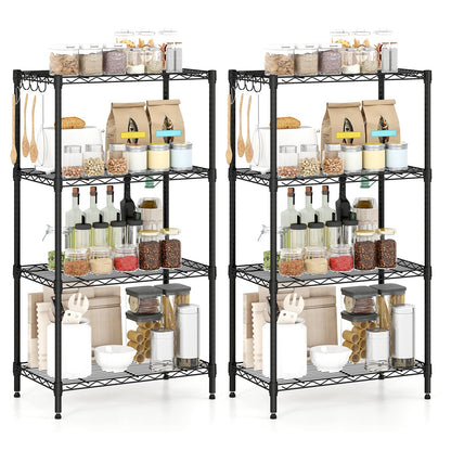 4-Tier Black Metal Storage Shelving Units (Set of 2)