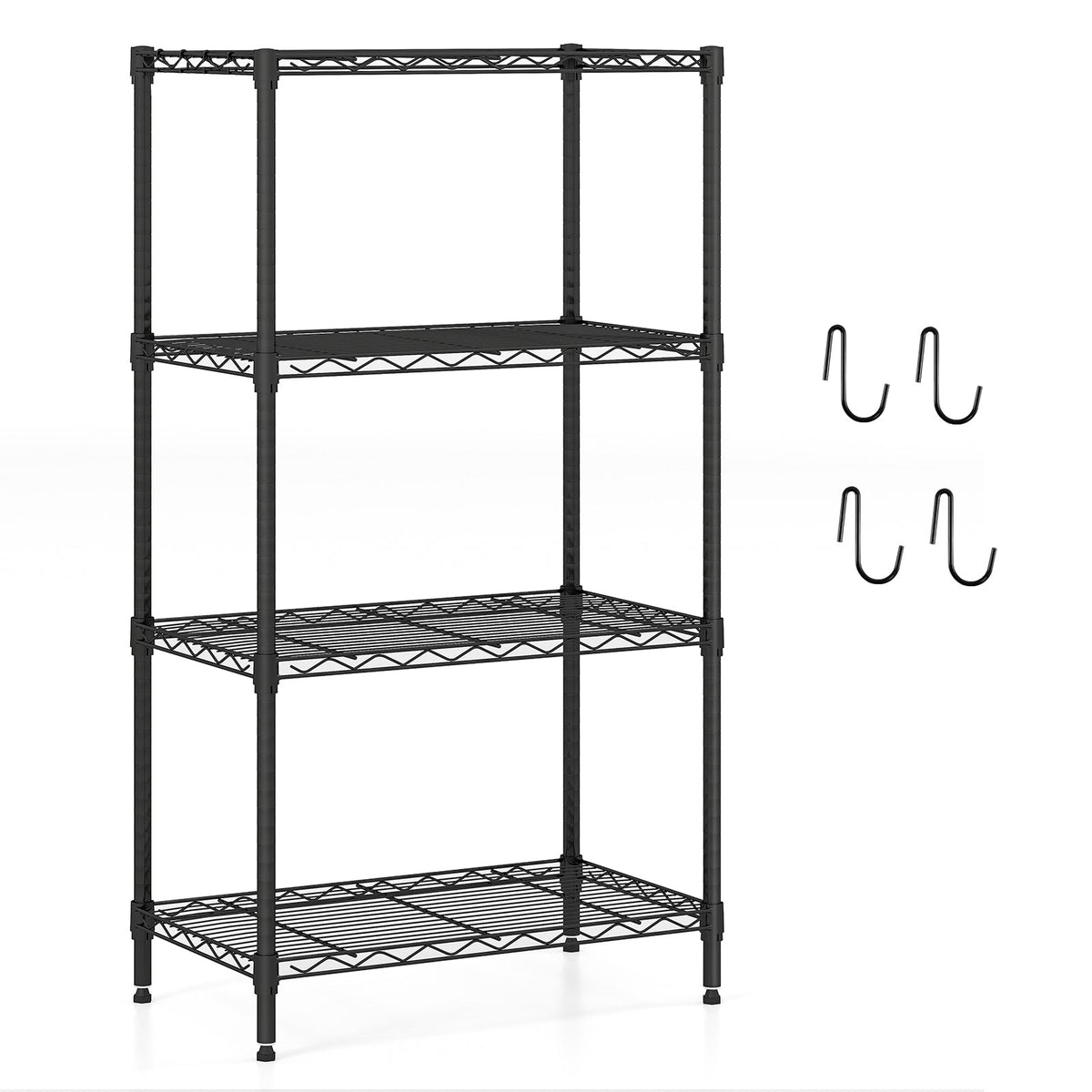 4-Tier Black Metal Storage Shelving Units (Set of 2)
