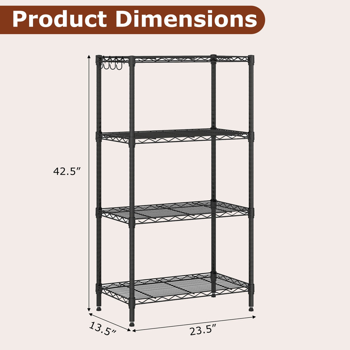4-Tier Black Metal Storage Shelving Units (Set of 2)