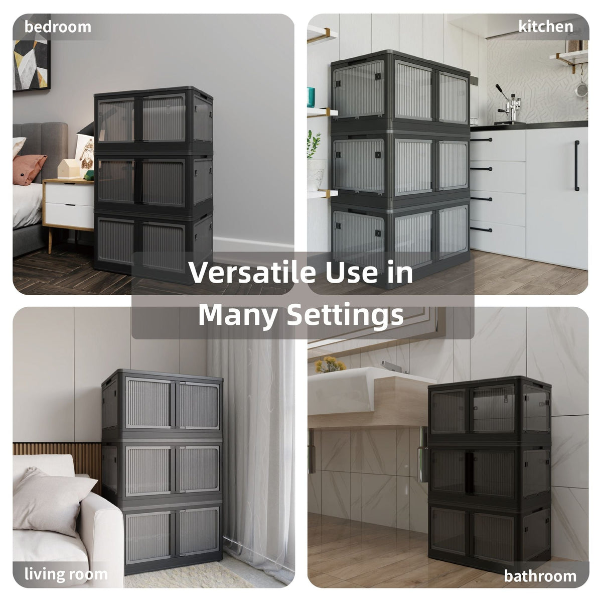 4-Pack Transparent Stackable Storage Bins with Wheels