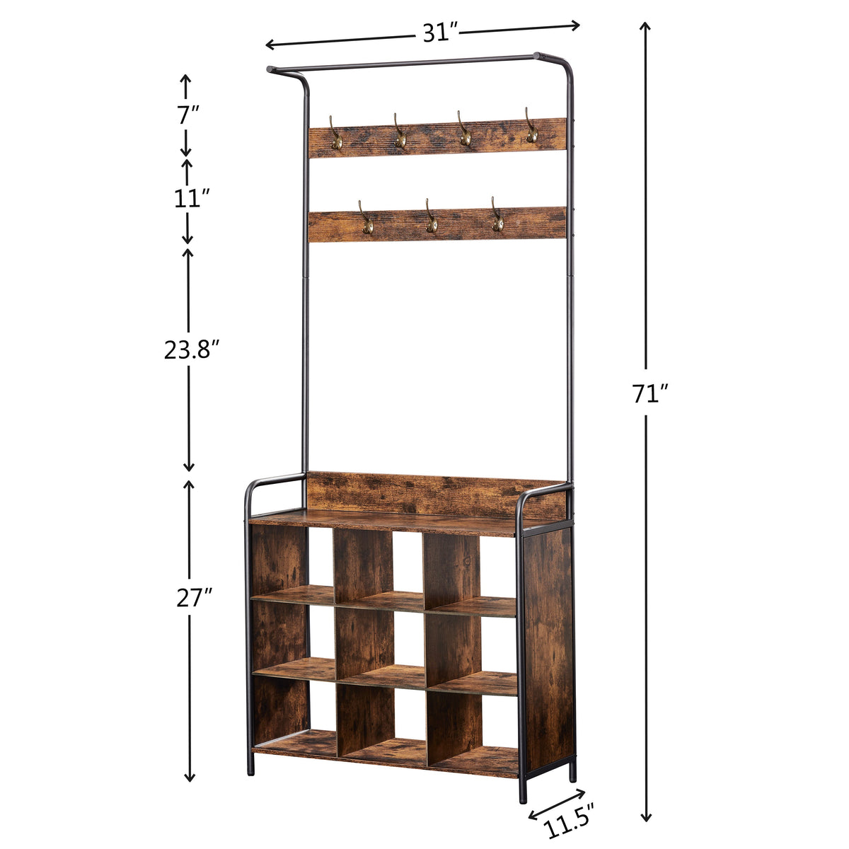 3-in-1 Entryway Coat Rack and Shoe Storage Hall Tree
