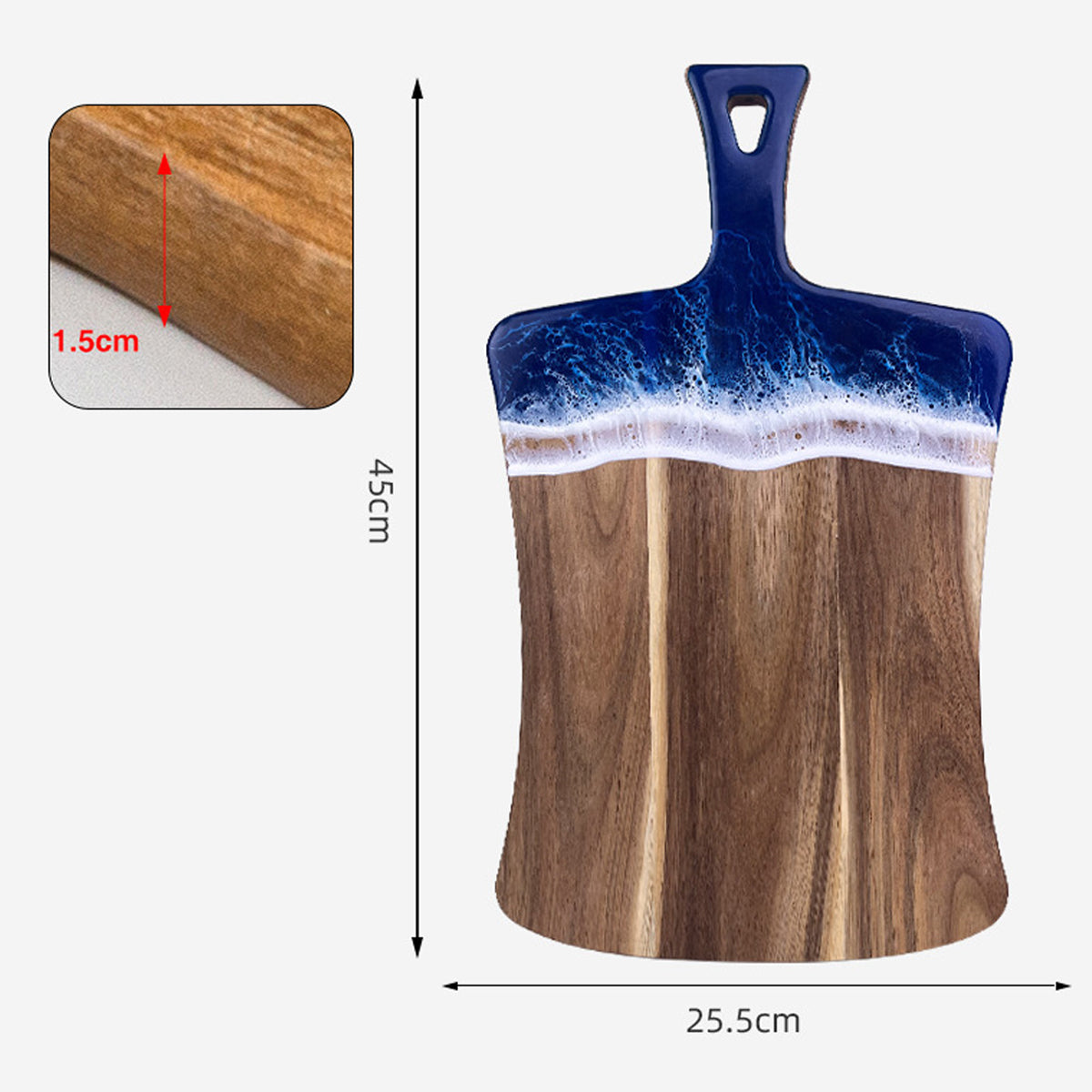 Wood Cutting Board with Blue-Green Resin Wave Pattern