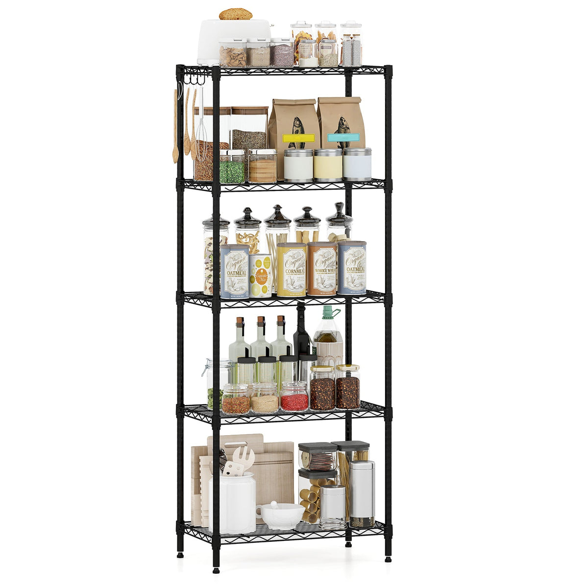 5-Tier Black Metal Storage Shelving Unit