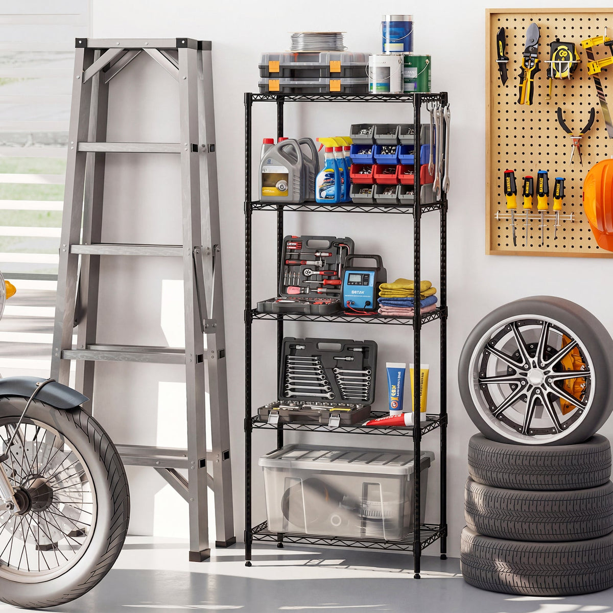5-Tier Black Metal Storage Shelving Unit