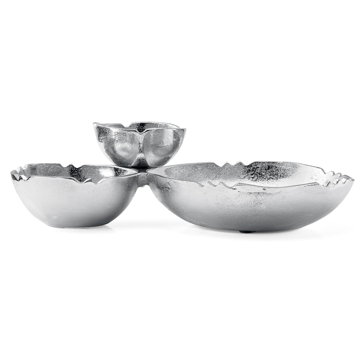 3-Cluster Bright Silver Decorative Snack Bowls