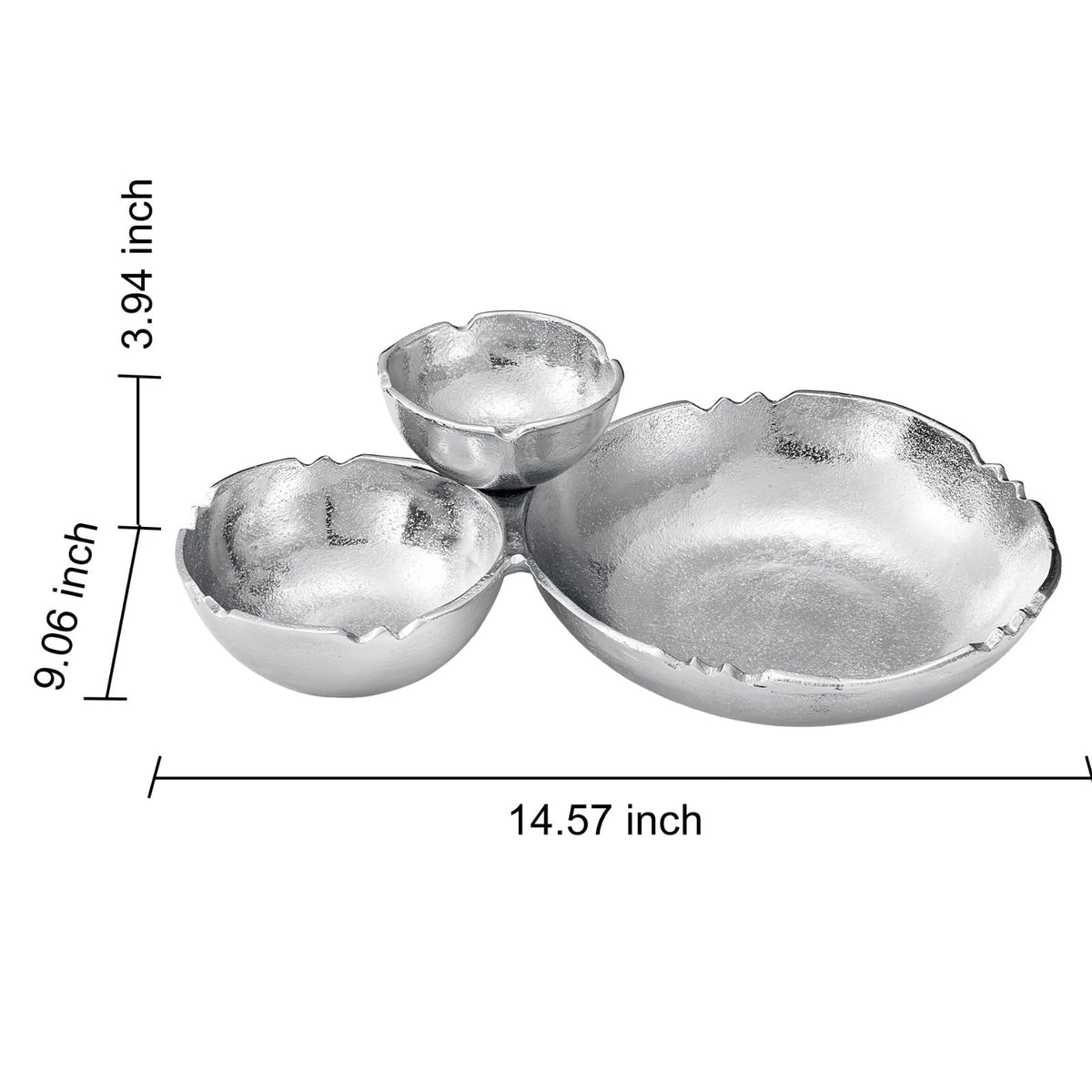 3-Cluster Bright Silver Decorative Snack Bowls