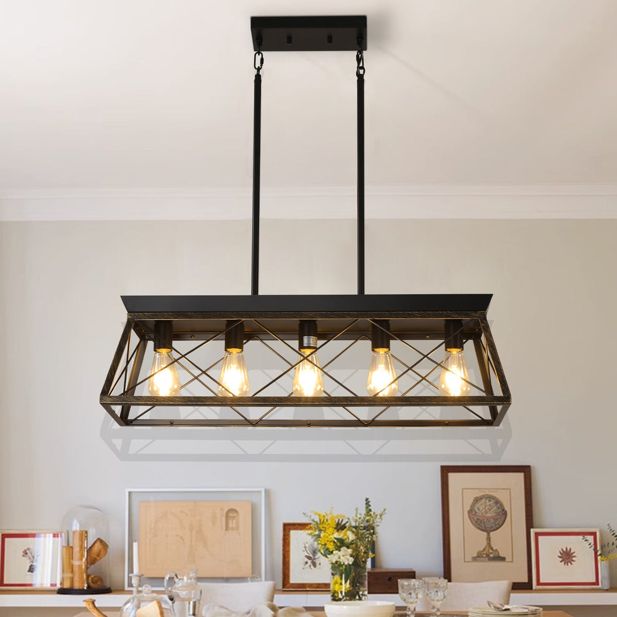 5-Light Farmhouse Rectangular Island Chandelier