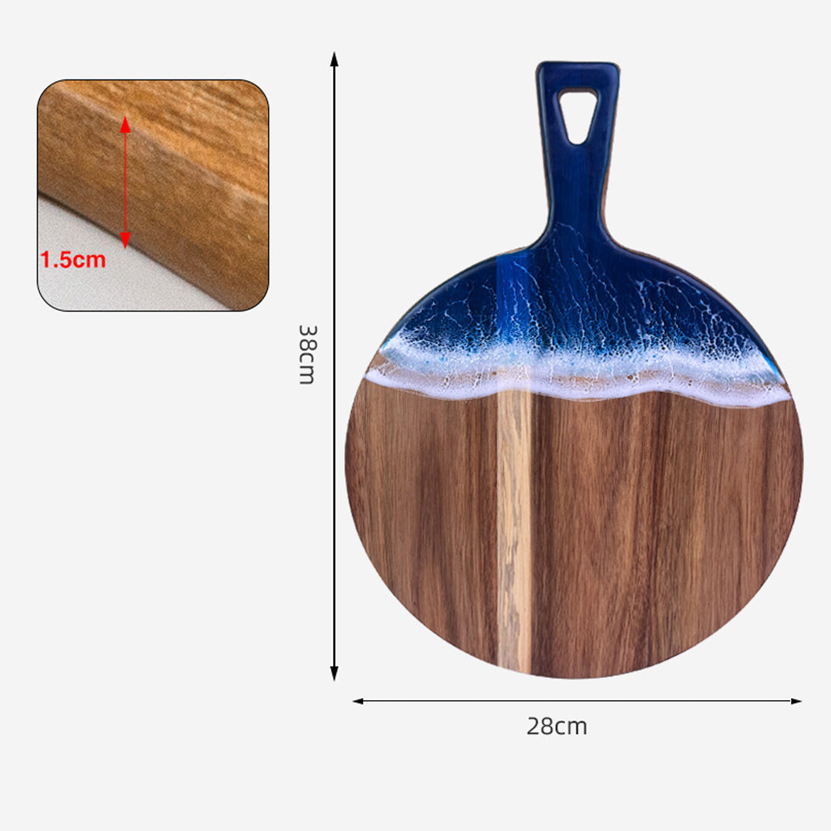 Wood Cutting Board with Blue-Green Resin Wave Pattern