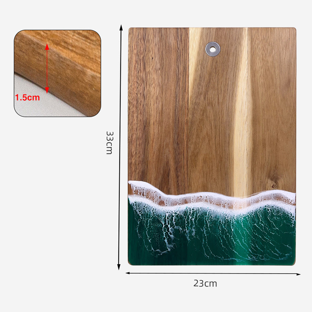 Wood Cutting Board with Blue-Green Resin Wave Pattern