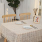Vintage Cotton and Linen Tablecloth with Tassels and Lace