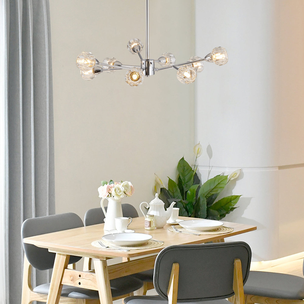 Modern Crystal Chandelier | 9-Light Chrome Ceiling Light