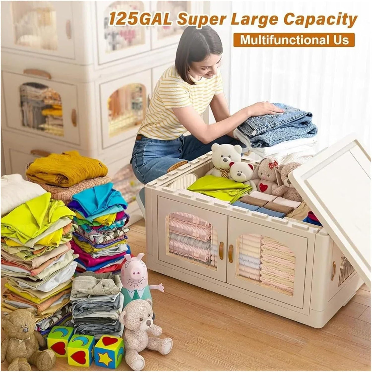 125-Gallon Storage Bins with Lids, Wheels, and Doors