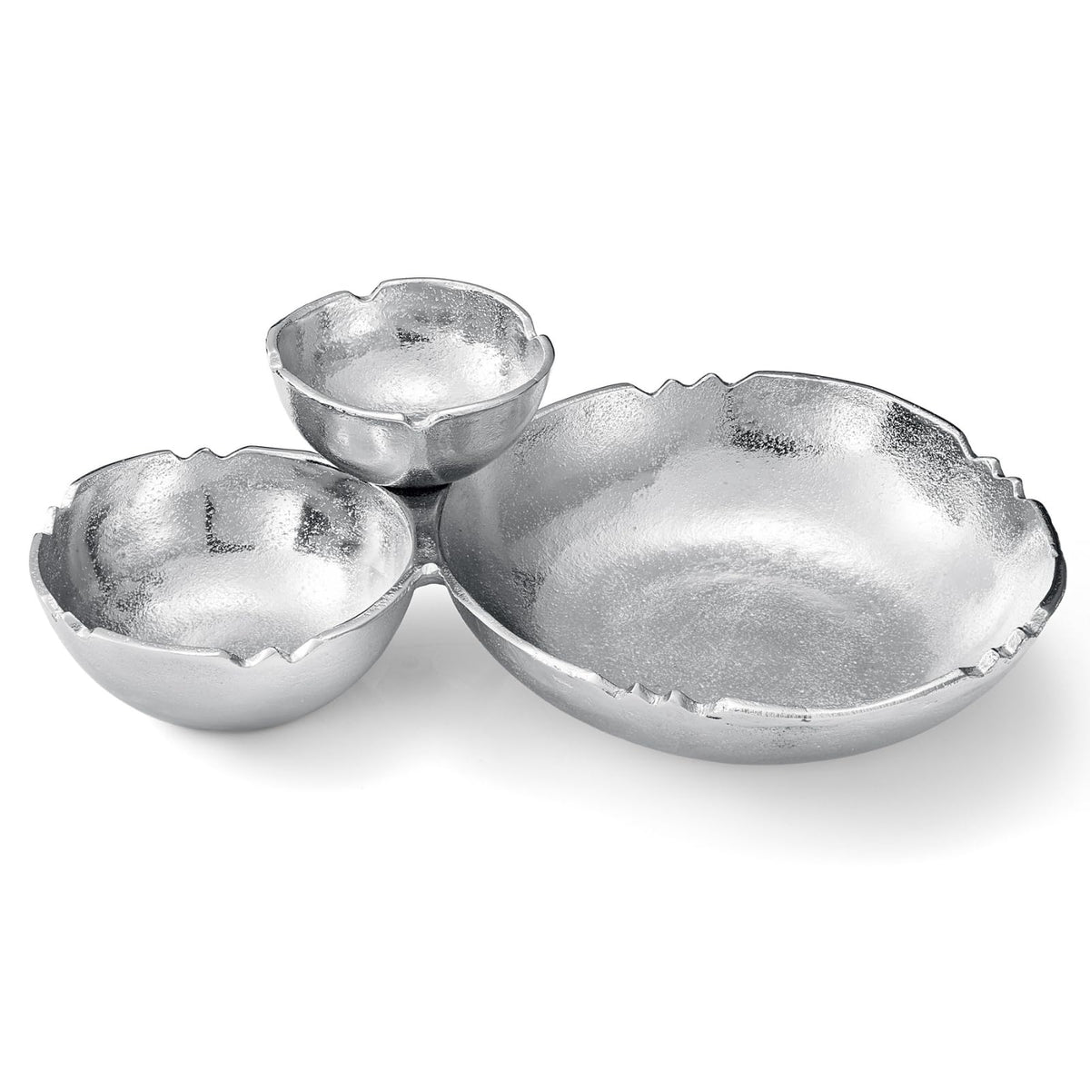 3-Cluster Bright Silver Decorative Snack Bowls