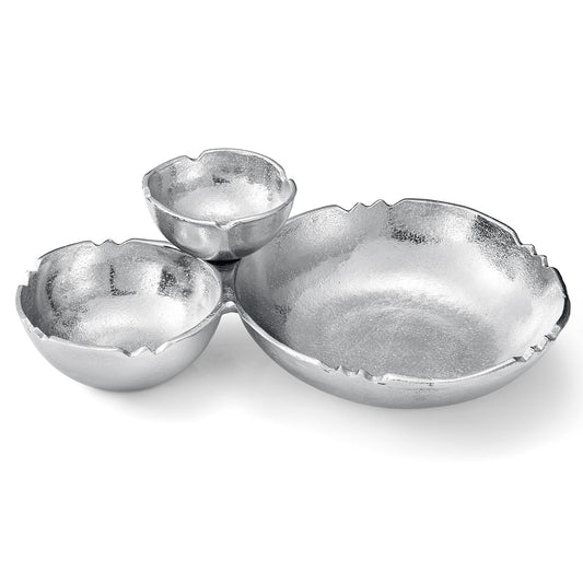 3-Cluster Bright Silver Decorative Snack Bowls