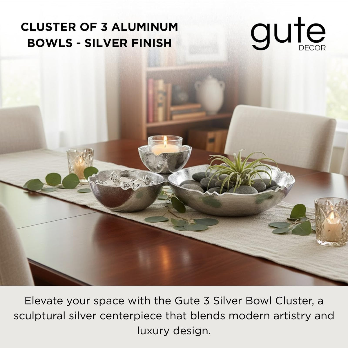 3-Cluster Bright Silver Decorative Snack Bowls