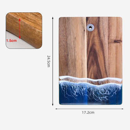 Wood Cutting Board with Blue-Green Resin Wave Pattern