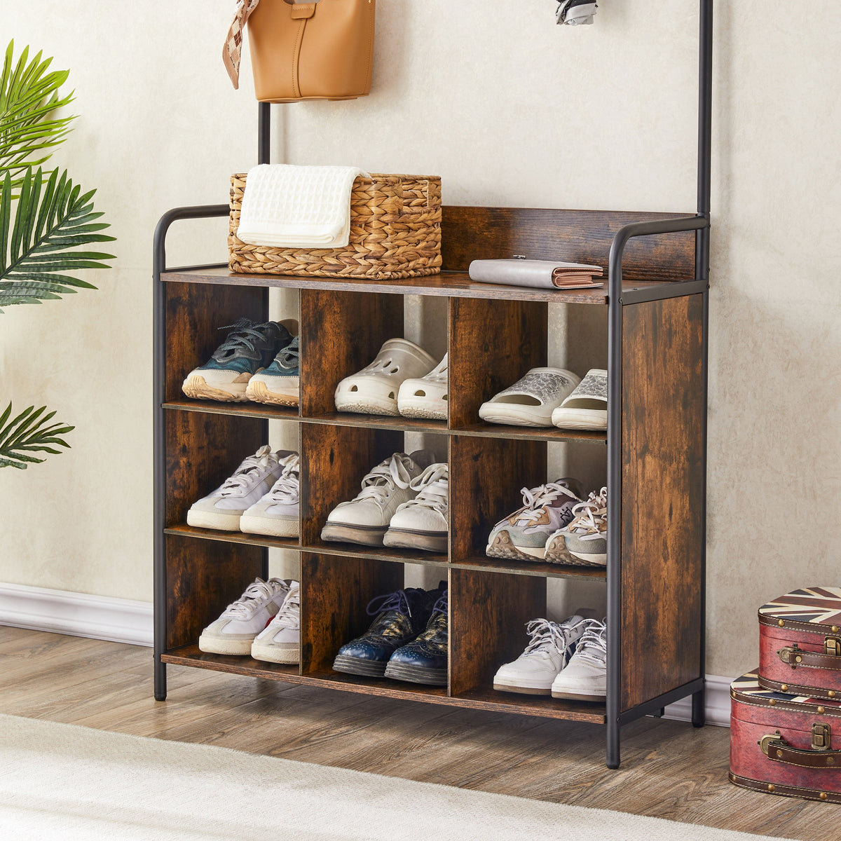 3-in-1 Entryway Coat Rack and Shoe Storage Hall Tree