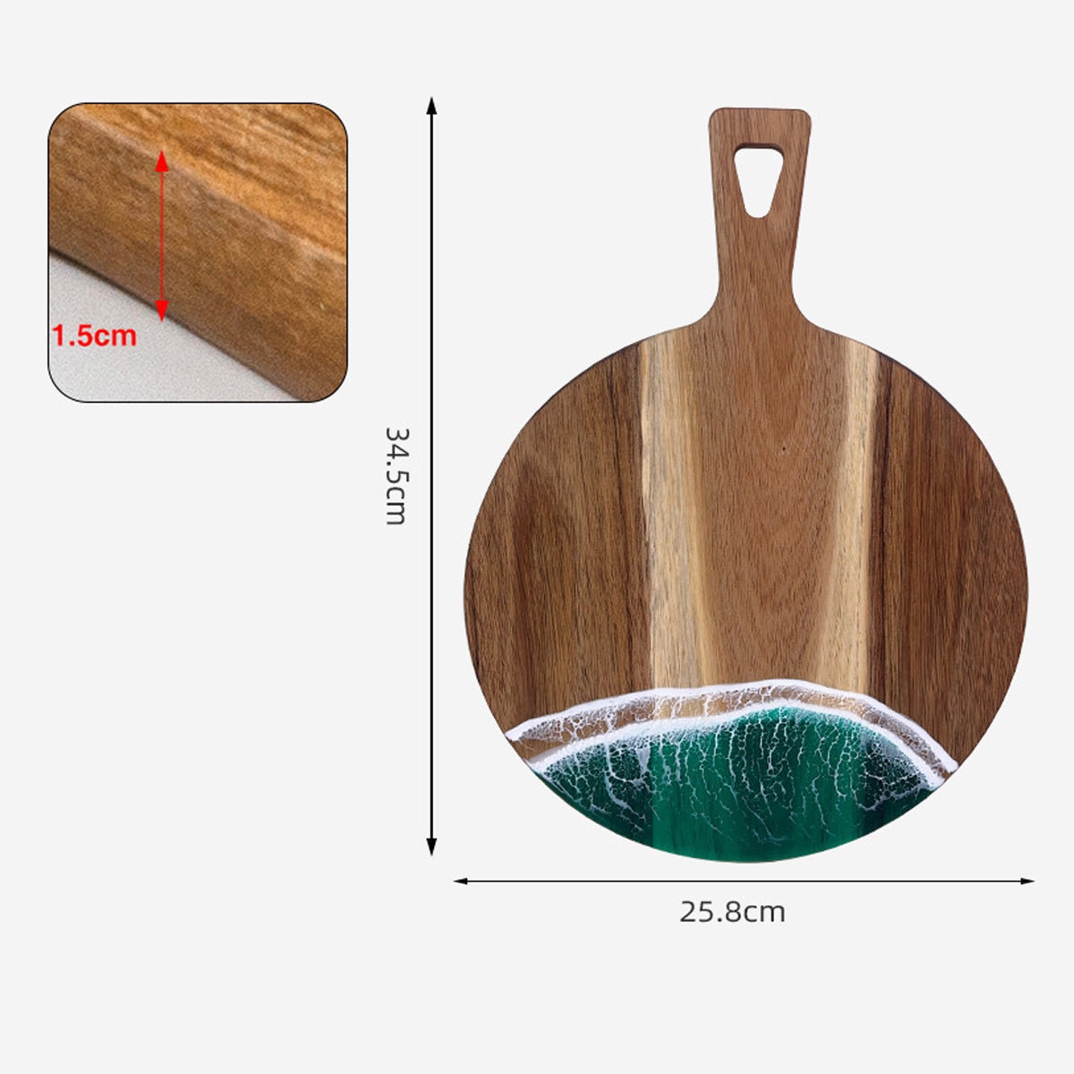 Wood Cutting Board with Blue-Green Resin Wave Pattern