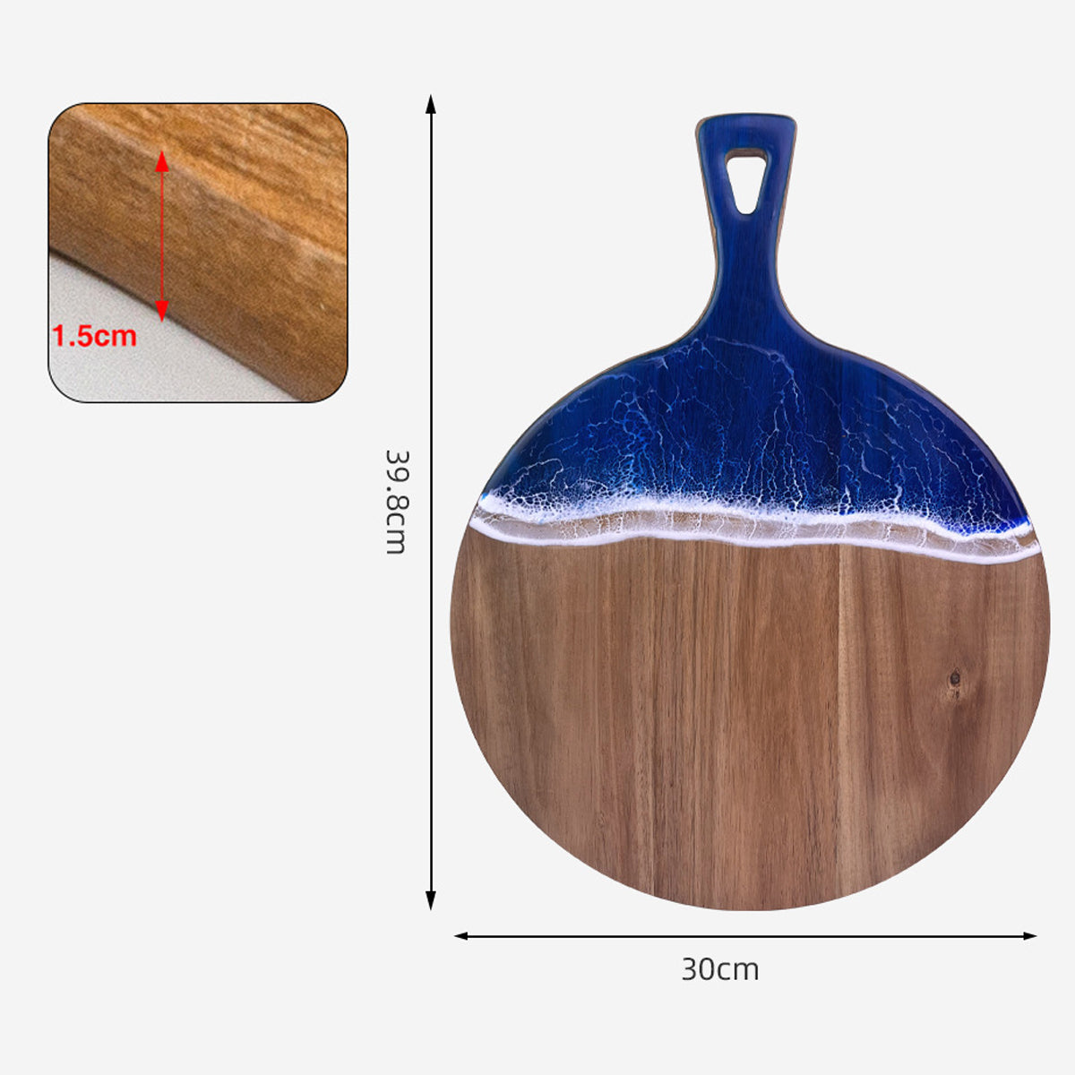 Wood Cutting Board with Blue-Green Resin Wave Pattern
