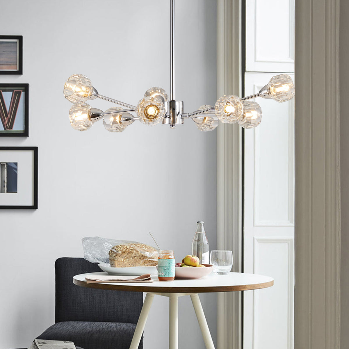 Modern Crystal Chandelier | 9-Light Chrome Ceiling Light