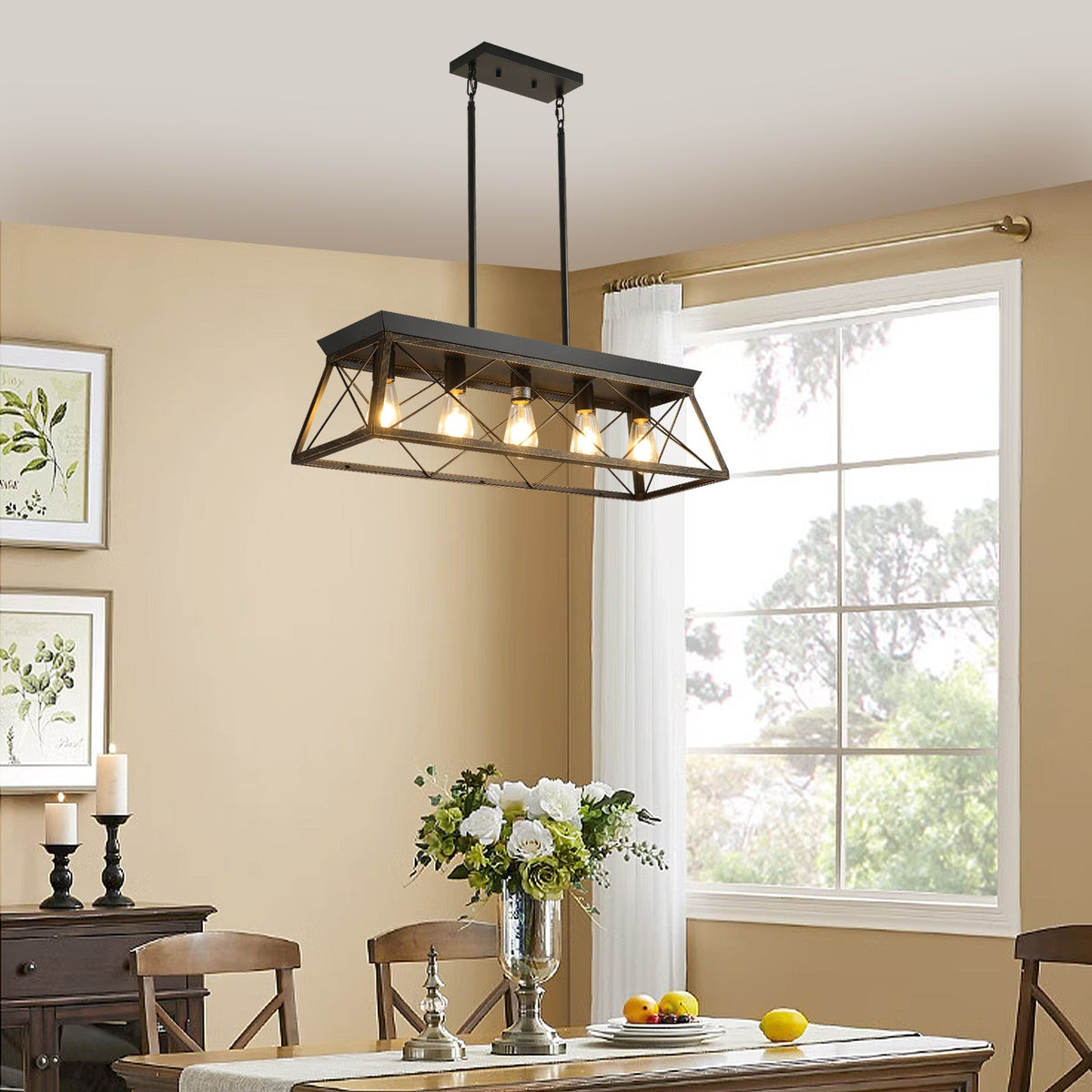 5-Light Farmhouse Rectangular Island Chandelier