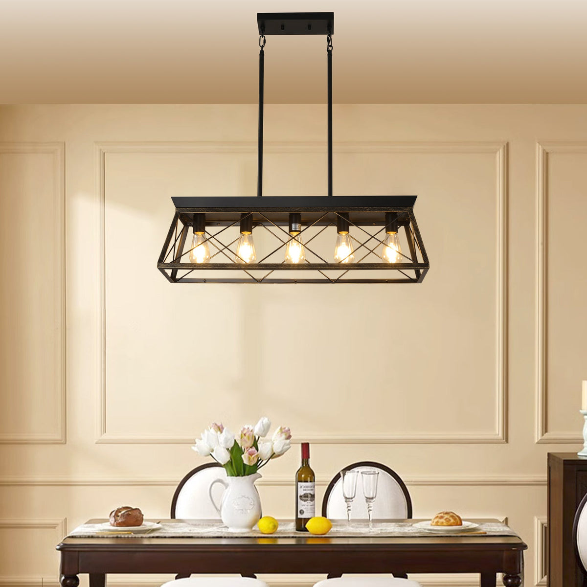 5-Light Farmhouse Rectangular Island Chandelier