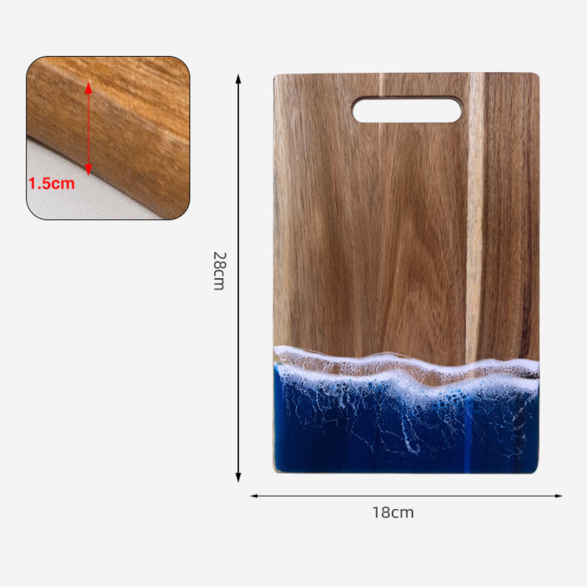 Wood Cutting Board with Blue-Green Resin Wave Pattern