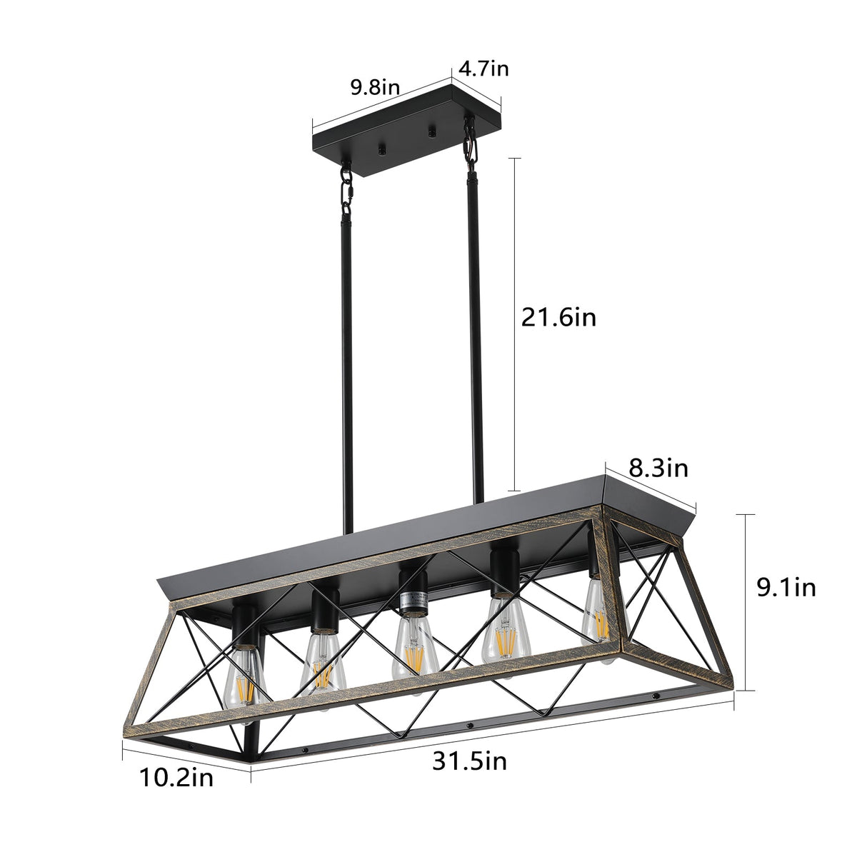 5-Light Farmhouse Rectangular Island Chandelier