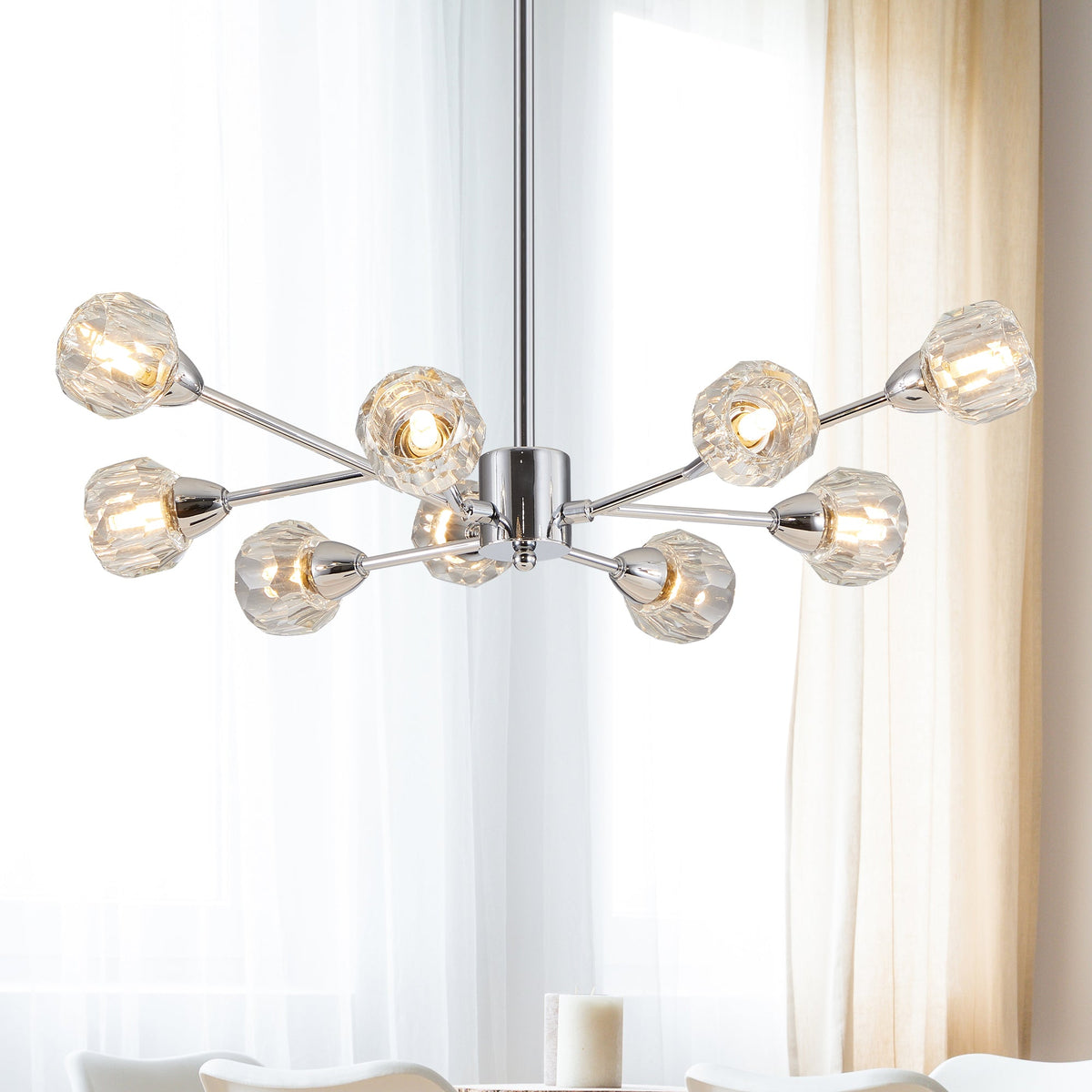Modern Crystal Chandelier | 9-Light Chrome Ceiling Light