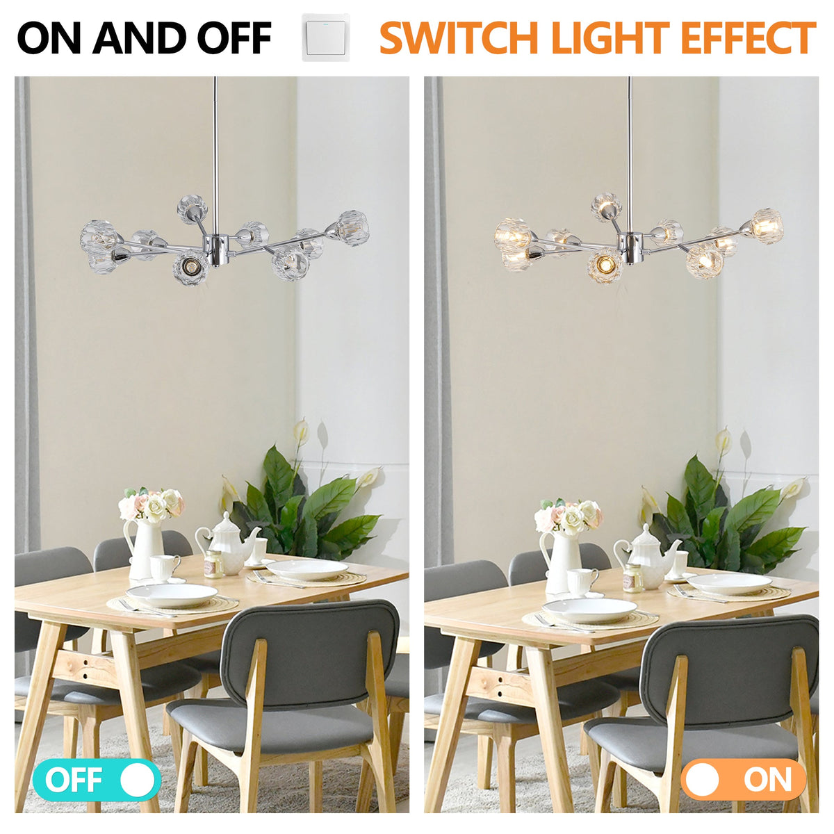 Modern Crystal Chandelier | 9-Light Chrome Ceiling Light