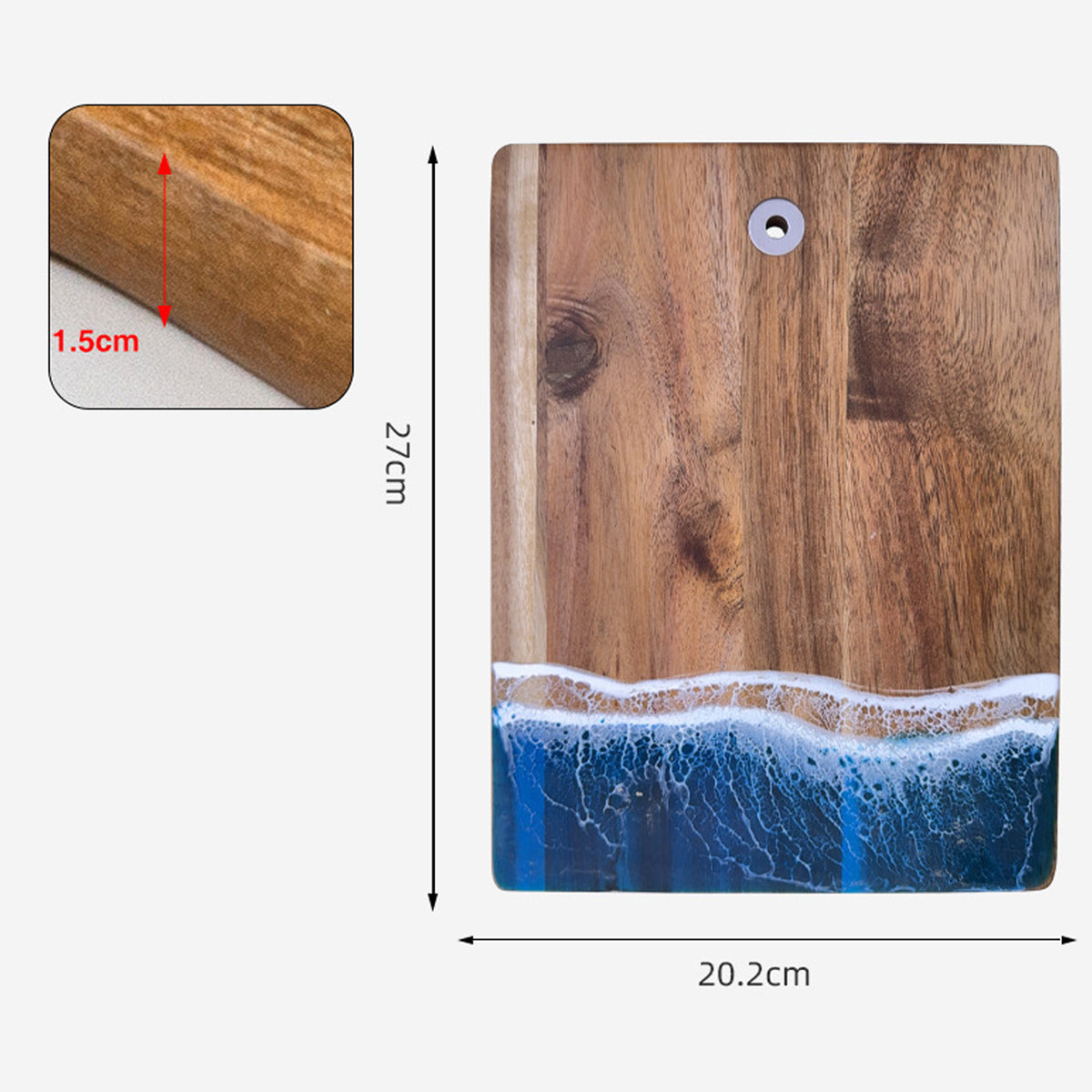 Wood Cutting Board with Blue-Green Resin Wave Pattern