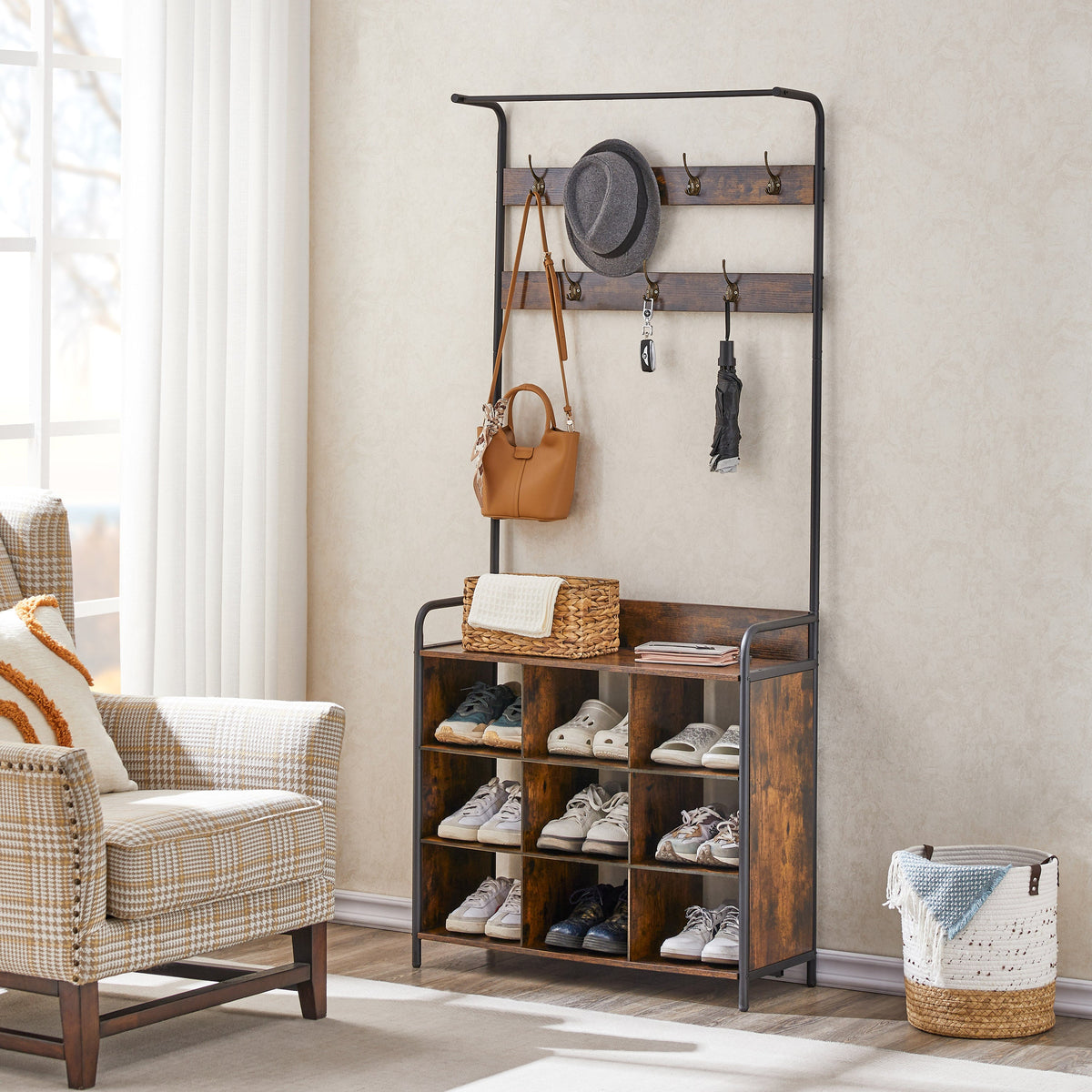 3-in-1 Entryway Coat Rack and Shoe Storage Hall Tree